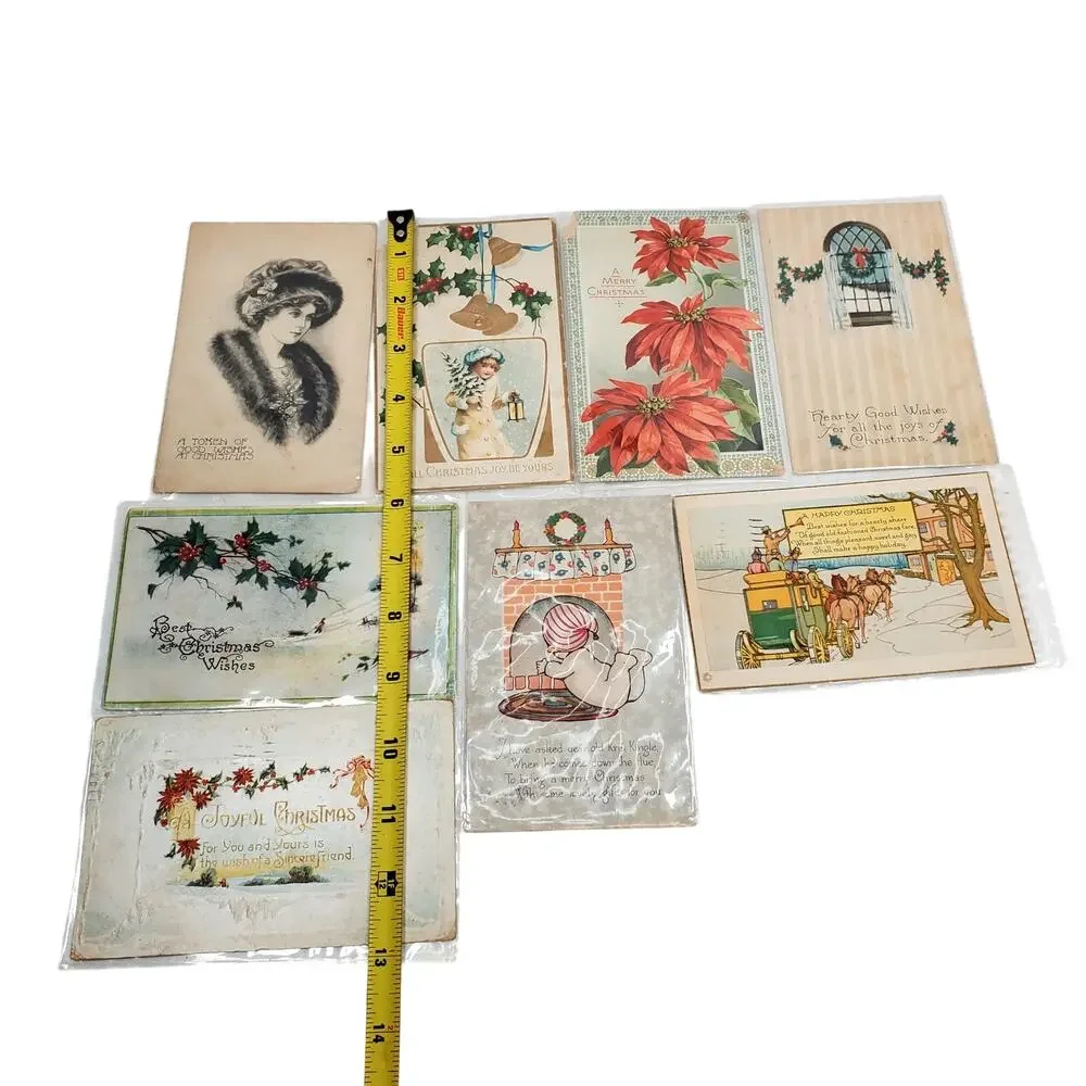 Junk Drawer Lot of 8 Vtg Christmas Postcards Holiday 5.5
